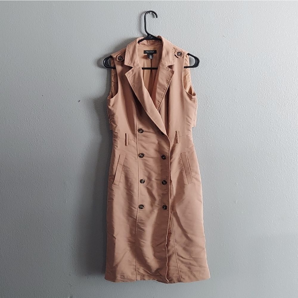 WHBM Versatile Double Breasted Long Vest Sleeveless Trench Coat Size 4